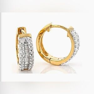 Diamond Gold and Silver Huggie Earrings